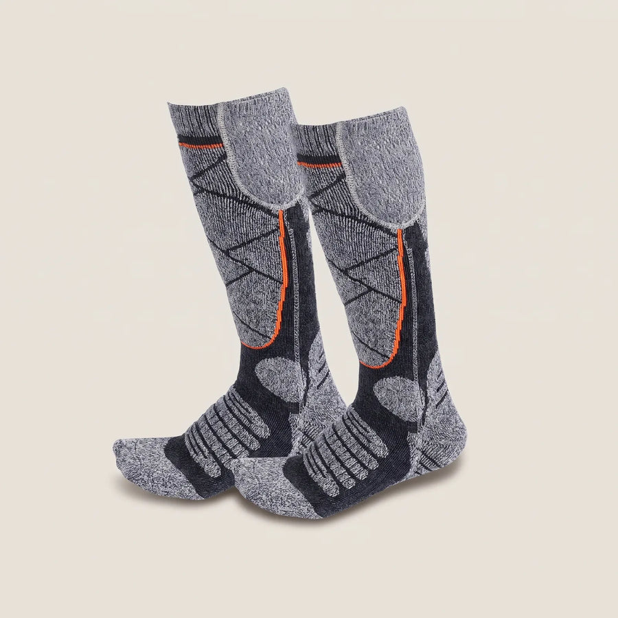 Heated socks in gray with a pocket at the cuff