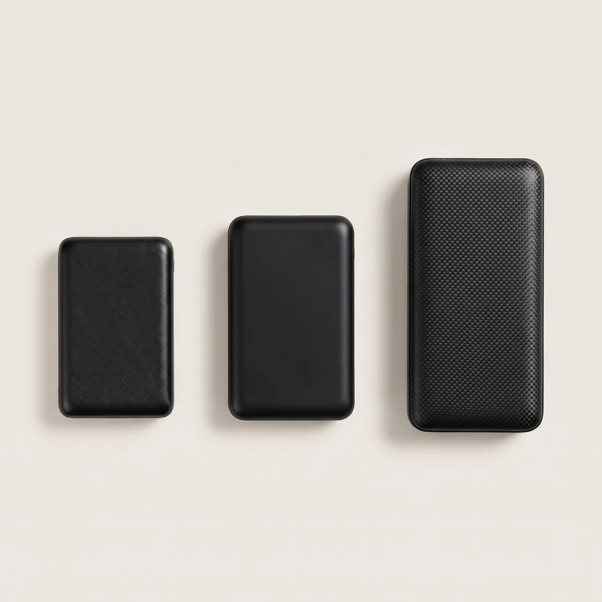 The three BergHeat power banks side by side: 5,000, 10,000 and 20,000 mAh