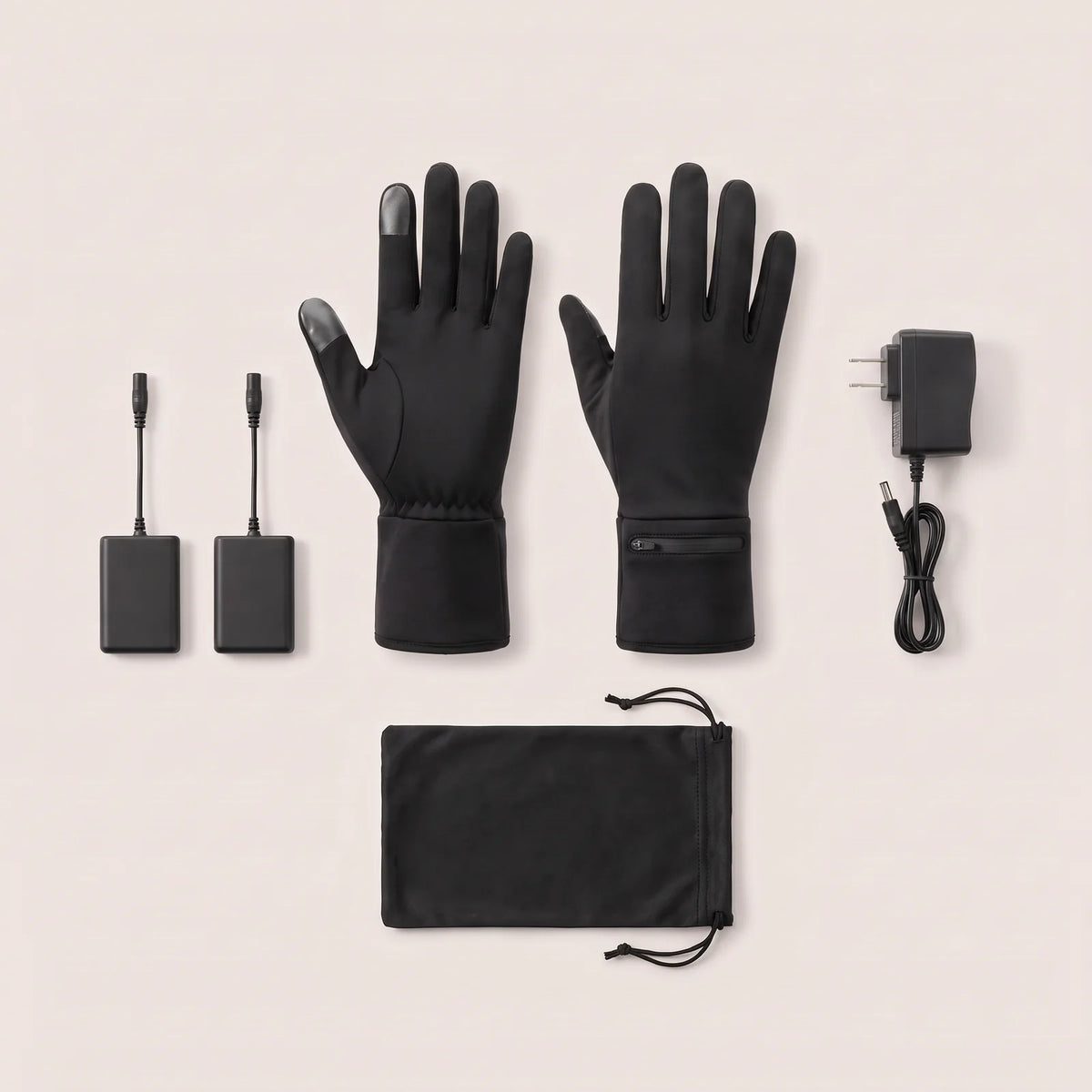 What's in the box: Saddle heated gloves, two 7.4 V batteries, charger and storage bag