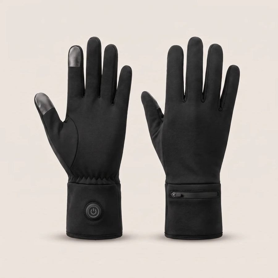 BergHeat Saddle thin heated gloves in black with button and battery pocket on the cuff