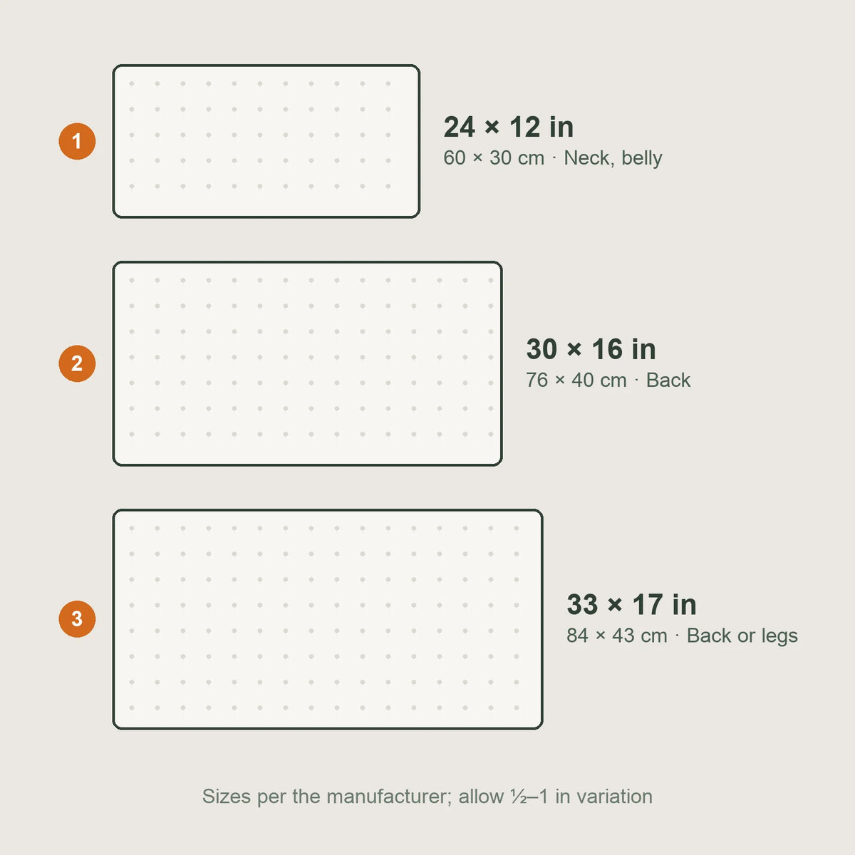 The three Hearth sizes compared: 24 × 12, 30 × 16 and 33 × 17 inches
