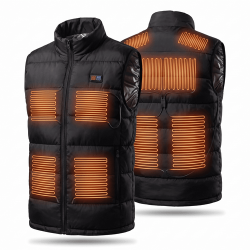 BergHeat Ridge in black, front and back, with the nine heating panels marked
